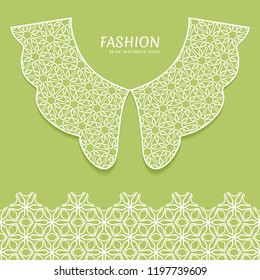 Vector fashion background. Vintage lace collar and decorative lace border with seamless texture. Geometric linear pattern in arabian style, isolated design elements, retro decoration