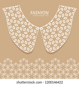 Vector fashion background. Vintage lace collar and decorative lace border with seamless texture. Geometric linear pattern in arabian style, isolated design elements, retro decoration