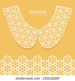 Vector fashion background. Vintage lace collar and decorative lace border with seamless texture. Geometric linear pattern in arabian style, isolated design elements, retro decoration