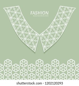 Vector fashion background. Vintage lace collar and decorative lace border with seamless texture. Geometric linear pattern in arabian style, isolated design elements, retro decoration