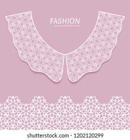 Vector fashion background. Vintage lace collar and decorative lace border with seamless texture. Geometric linear pattern in arabian style, isolated design elements, retro decoration