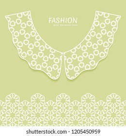 Vector fashion background. Vintage lace collar and decorative lace border with seamless texture. Geometric linear pattern in arabian style, isolated design elements, retro decoration