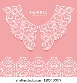 Vector fashion background. Vintage lace collar and decorative lace border with seamless texture. Geometric linear pattern in arabian style, isolated design elements, retro decoration