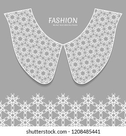 Vector fashion background. Vintage lace collar and decorative lace border with seamless texture. Geometric linear pattern in arabian style, isolated design elements, retro decoration