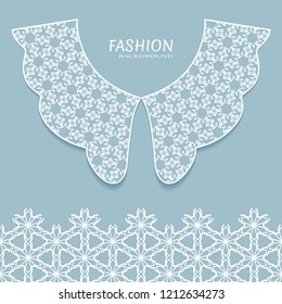 Vector fashion background. Vintage lace collar and decorative lace border with seamless texture. Geometric linear pattern in arabian style, isolated design elements, retro decoration