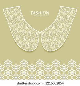 Vector fashion background. Vintage lace collar and decorative lace border with seamless texture. Geometric linear pattern in arabian style, isolated design elements, retro decoration