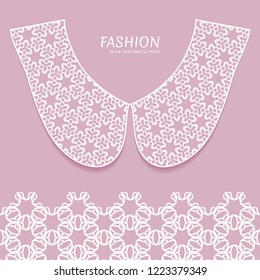 Vector fashion background. Vintage lace collar and decorative lace border with seamless texture. Geometric linear pattern in arabian style, isolated design elements, retro decoration