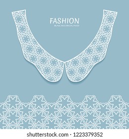 Vector fashion background. Vintage lace collar and decorative lace border with seamless texture. Geometric linear pattern in arabian style, isolated design elements, retro decoration