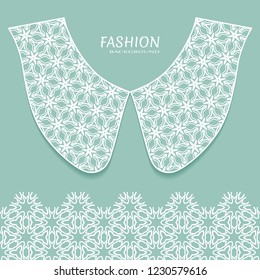 Vector fashion background. Vintage lace collar and decorative lace border with seamless texture. Geometric linear pattern in arabian style, isolated design elements, retro decoration