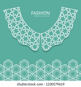 Vector fashion background. Vintage lace collar and decorative lace border with seamless texture. Geometric linear pattern in arabian style, isolated design elements, retro decoration