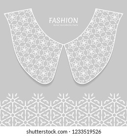 Vector fashion background. Vintage lace collar and decorative lace border with seamless texture. Geometric linear pattern in arabian style, isolated design elements, retro decoration