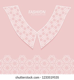 Vector fashion background. Vintage lace collar and decorative lace border with seamless texture. Geometric linear pattern in arabian style, isolated design elements, retro decoration