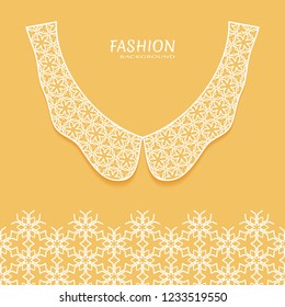 Vector fashion background. Vintage lace collar and decorative lace border with seamless texture. Geometric linear pattern in arabian style, isolated design elements, retro decoration