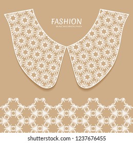 Vector fashion background. Vintage lace collar and decorative lace border with seamless texture. Geometric linear pattern in arabian style, isolated design elements, retro decoration