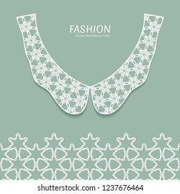 Vector fashion background. Vintage lace collar and decorative lace border with seamless texture. Geometric linear pattern in arabian style, isolated design elements, retro decoration