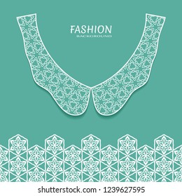 Vector fashion background. Vintage lace collar and decorative lace border with seamless texture. Geometric linear pattern in arabian style, isolated design elements, retro decoration