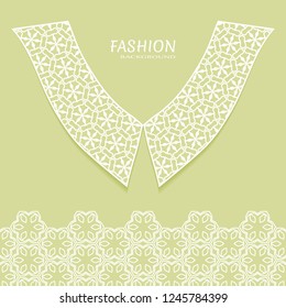 Vector fashion background. Vintage lace collar and decorative lace border with seamless texture. Geometric linear pattern in arabian style, isolated design elements, retro decoration