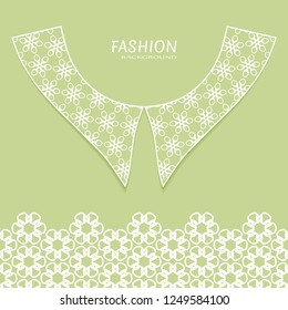 Vector fashion background. Vintage lace collar and decorative lace border with seamless texture. Geometric linear pattern in arabian style, isolated design elements, retro decoration