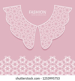 Vector fashion background. Vintage lace collar and decorative lace border with seamless texture. Geometric linear pattern in arabian style, isolated design elements, retro decoration