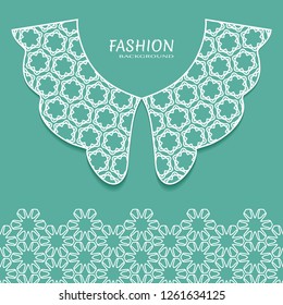 Vector fashion background. Vintage lace collar and decorative lace border with seamless texture. Geometric linear pattern in arabian style, isolated design elements, retro decoration