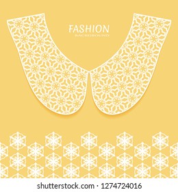 Vector fashion background. Vintage lace collar and decorative lace border with seamless texture. Geometric linear pattern in arabian style, isolated design elements, retro decoration