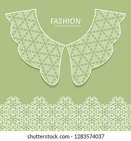 Vector fashion background. Vintage lace collar and decorative lace border with seamless texture. Geometric linear pattern in arabian style, isolated design elements, retro decoration
