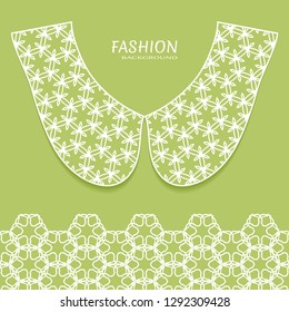 Vector fashion background. Vintage lace collar and decorative lace border with seamless texture. Geometric linear pattern in arabian style, isolated design elements, retro decoration