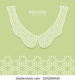 Vector fashion background. Vintage lace collar and decorative lace border with seamless texture. Geometric linear pattern in arabian style, isolated design elements, retro decoration