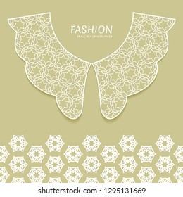 Vector fashion background. Vintage lace collar and decorative lace border with seamless texture. Geometric linear pattern in arabian style, isolated design elements, retro decoration