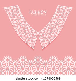 Vector fashion background. Vintage lace collar and decorative lace border with seamless texture. Geometric linear pattern in arabian style, isolated design elements, retro decoration