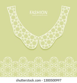 Vector fashion background. Vintage lace collar and decorative lace border with seamless texture. Geometric linear pattern in arabian style, isolated design elements, retro decoration