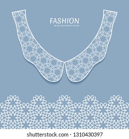 Vector fashion background. Vintage lace collar and decorative lace border with seamless texture. Geometric linear pattern in arabian style, isolated design elements, retro decoration
