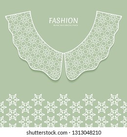 Vector fashion background. Vintage lace collar and decorative lace border with seamless texture. Geometric linear pattern in arabian style, isolated design elements, retro decoration