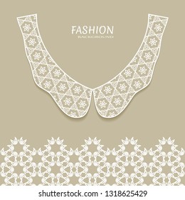 Vector fashion background. Vintage lace collar and decorative lace border with seamless texture. Geometric linear pattern in arabian style, isolated design elements, retro decoration