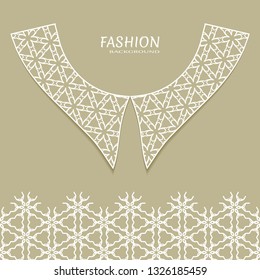 Vector fashion background. Vintage lace collar and decorative lace border with seamless texture. Geometric linear pattern in arabian style, isolated design elements, retro decoration