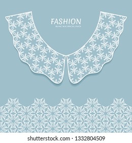 Vector fashion background. Vintage lace collar and decorative lace border with seamless texture. Geometric linear pattern in arabian style, isolated design elements, retro decoration