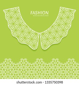Vector fashion background. Vintage lace collar and decorative lace border with seamless texture. Geometric linear pattern in arabian style, isolated design elements, retro decoration