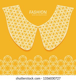 Vector fashion background. Vintage lace collar and decorative lace border with seamless texture. Geometric linear pattern in arabian style, isolated design elements, retro decoration