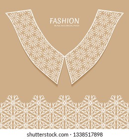 Vector fashion background. Vintage lace collar and decorative lace border with seamless texture. Geometric linear pattern in arabian style, isolated design elements, retro decoration