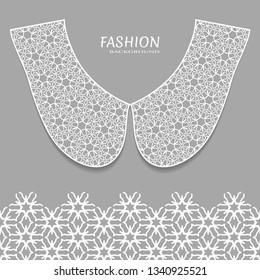 Vector fashion background. Vintage lace collar and decorative lace border with seamless texture. Geometric linear pattern in arabian style, isolated design elements, retro decoration