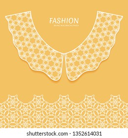 Vector fashion background. Vintage lace collar and decorative lace border with seamless texture. Geometric linear pattern in arabian style, isolated design elements, retro decoration