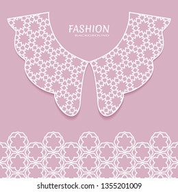 Vector fashion background. Vintage lace collar and decorative lace border with seamless texture. Geometric linear pattern in arabian style, isolated design elements, retro decoration