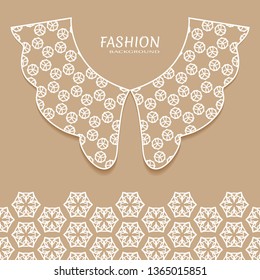 Vector fashion background. Vintage lace collar and decorative lace border with seamless texture. Geometric linear pattern in arabian style, isolated design elements, retro decoration