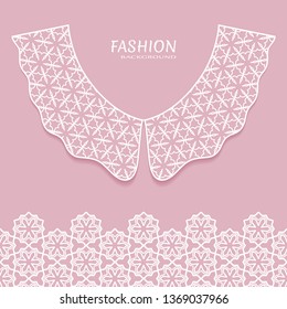 Vector fashion background. Vintage lace collar and decorative lace border with seamless texture. Geometric linear pattern in arabian style, isolated design elements, retro decoration