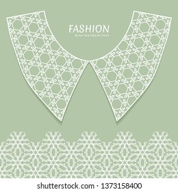 Vector fashion background. Vintage lace collar and decorative lace border with seamless texture. Geometric linear pattern in arabian style, isolated design elements, retro decoration