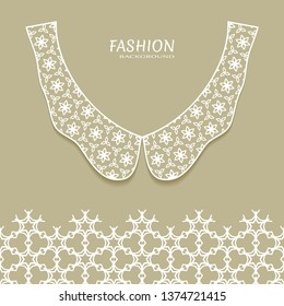 Vector fashion background. Vintage lace collar and decorative lace border with seamless texture. Geometric linear pattern in arabian style, isolated design elements, retro decoration