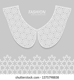 Vector fashion background. Vintage lace collar and decorative lace border with seamless texture. Geometric linear pattern in arabian style, isolated design elements, retro decoration