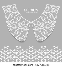 Vector fashion background. Vintage lace collar and decorative lace border with seamless texture. Geometric linear pattern in arabian style, isolated design elements, retro decoration