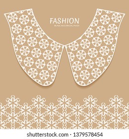 Vector fashion background. Vintage lace collar and decorative lace border with seamless texture. Geometric linear pattern in arabian style, isolated design elements, retro decoration