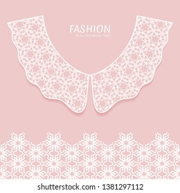 Vector fashion background. Vintage lace collar and decorative lace border with seamless texture. Geometric linear pattern in arabian style, isolated design elements, retro decoration